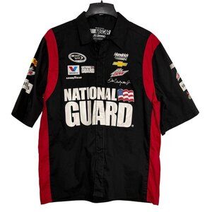 Dale Earnhardt Jr Nascar National Guard Pit Snap Up Shirt Black Size Med